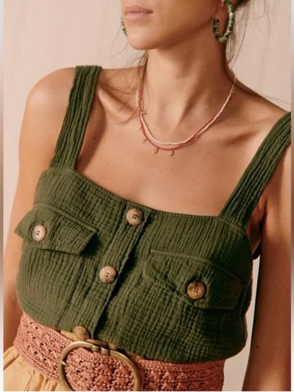 Sézane Samuel in Khaki Green Tank Blouse Top 38/6